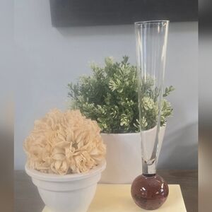 1064 Vintage Mid Century Murano Hand Blown Art Glass Amber Bubble Bud Vase 10”